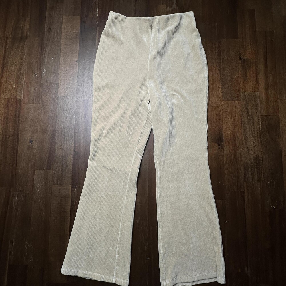 stitch & pine Pants Womens Large Beige Ribbed Corduroy Flare High Rise Stretch